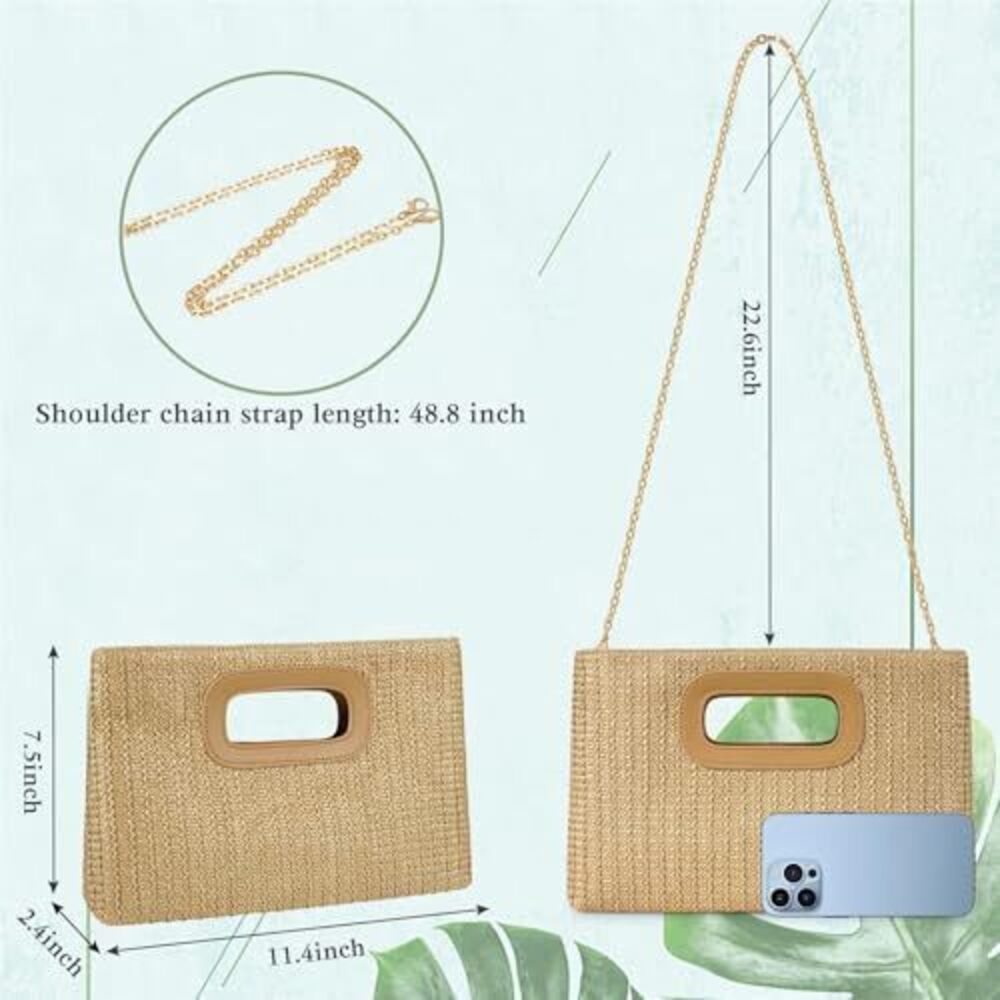 Top Handle Straw Clutch Handbags For Women, Summer Shoulder Crossbody Bag Raffia - Picture 5 of 5